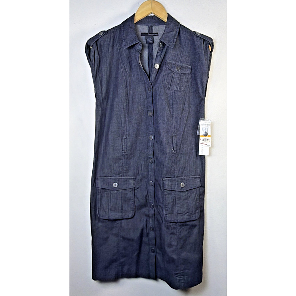 Calvin Klein Collared Denim Shirt jean Dress Sleeveless Y2K small retro 80's NWT